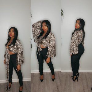 Wild Side Top Wide Sleeve  Cheetah Print Crop Tie Up